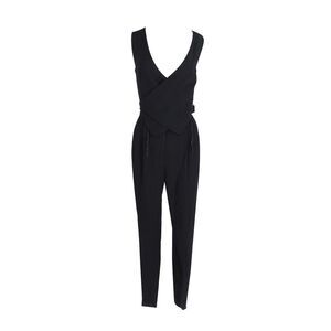 Lanvin Crepe Wrap Waistcoat Bodice Detail Tapered Jumpsuit in Black Viscose